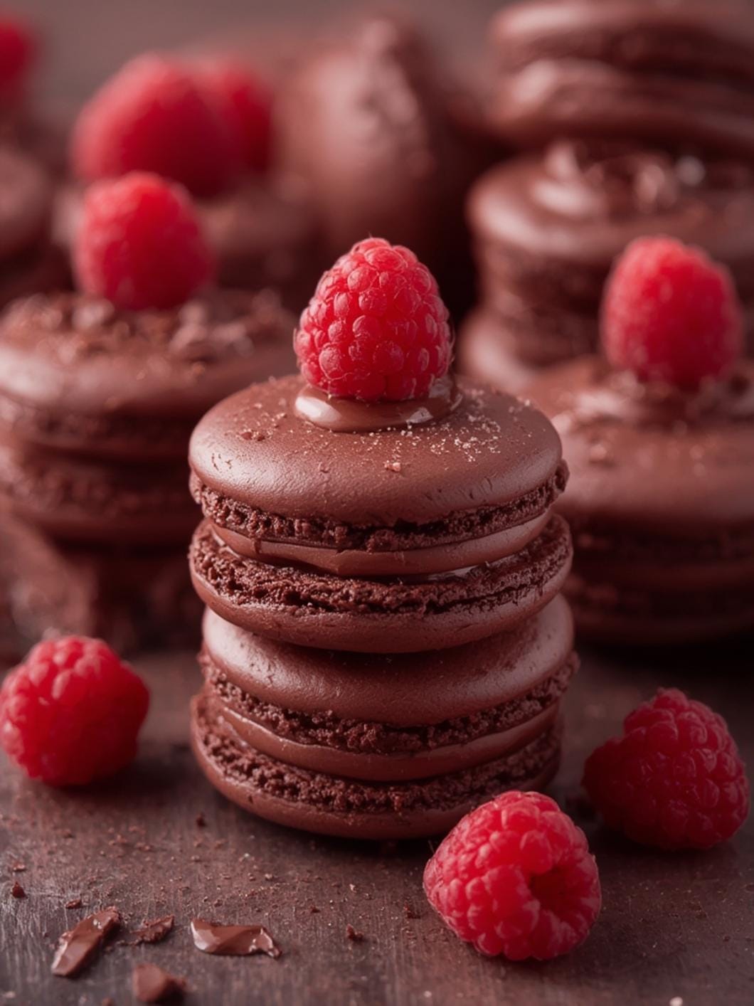 Dark Chocolate Raspberry Macarons